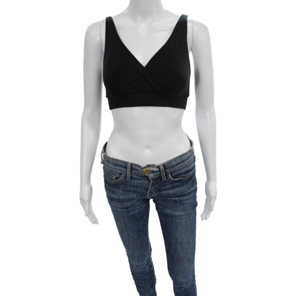 Hatch Womens Stretch Knit V Neck Sports Bra Black Cotton Size Small
